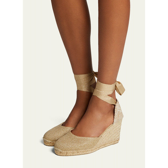 NIB CASTANER Carina Linen Wedge Espadrille Sandals Size 41 - Picture 2 of 12